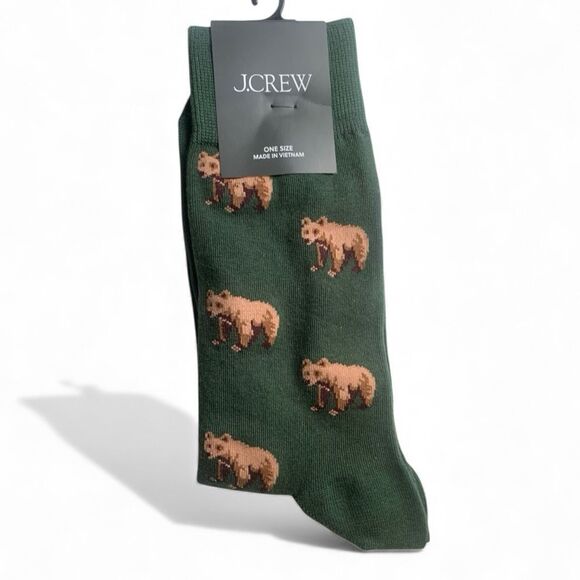 J.Crew Men’s Bear Crew Socks Hunter Green Novelty Animal New with Tags - Picture 2 of 3